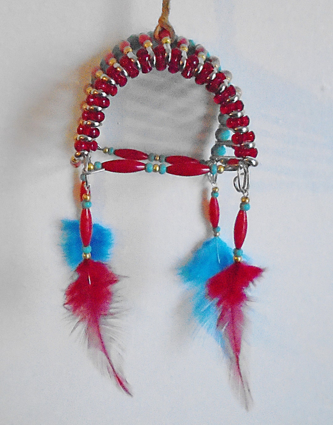 Native American Red & Turquoise Safety Pin Headdress Etsy