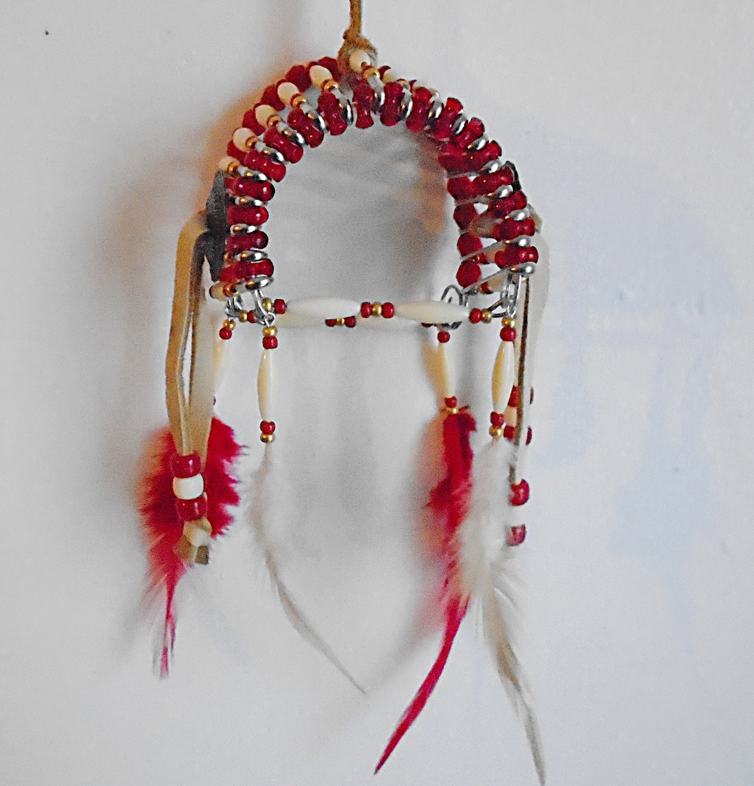 Native American Beige & Red Safety Pin Headdress Etsy