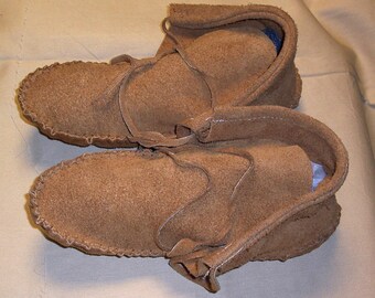 Native American Brown Deer Skin Leather Moccasins ( SZ 10 )