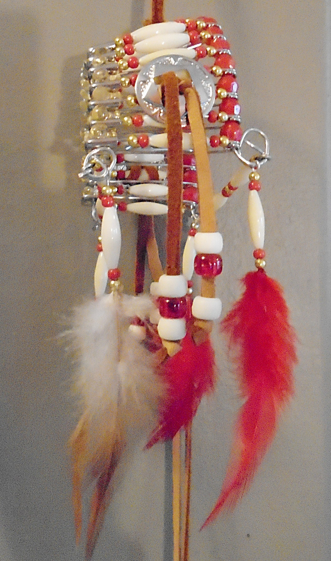 Native American Beige & Red Safety Pin Headdress Etsy