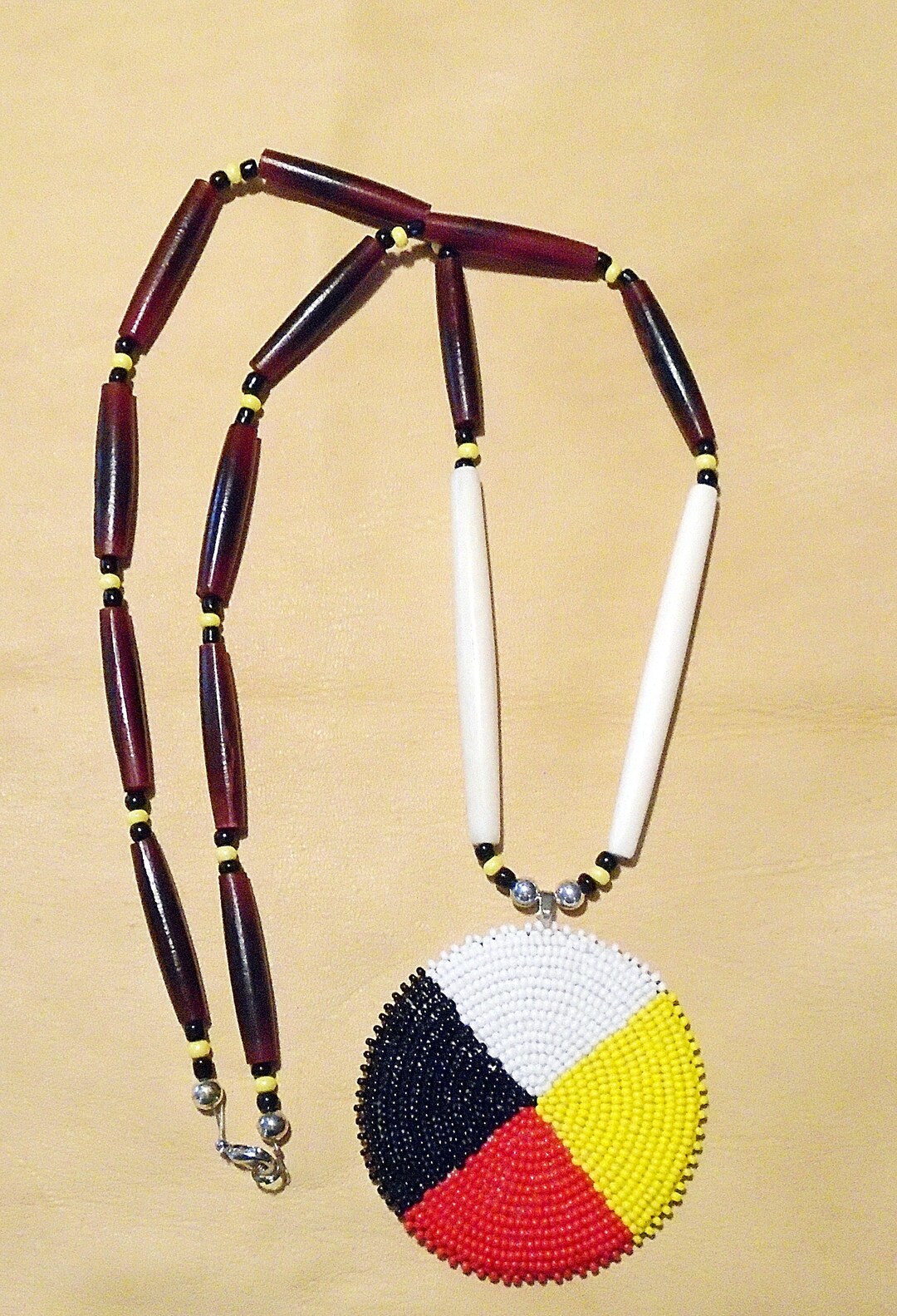 Native American Beaded Medicine Wheel Medallion Necklace Etsy