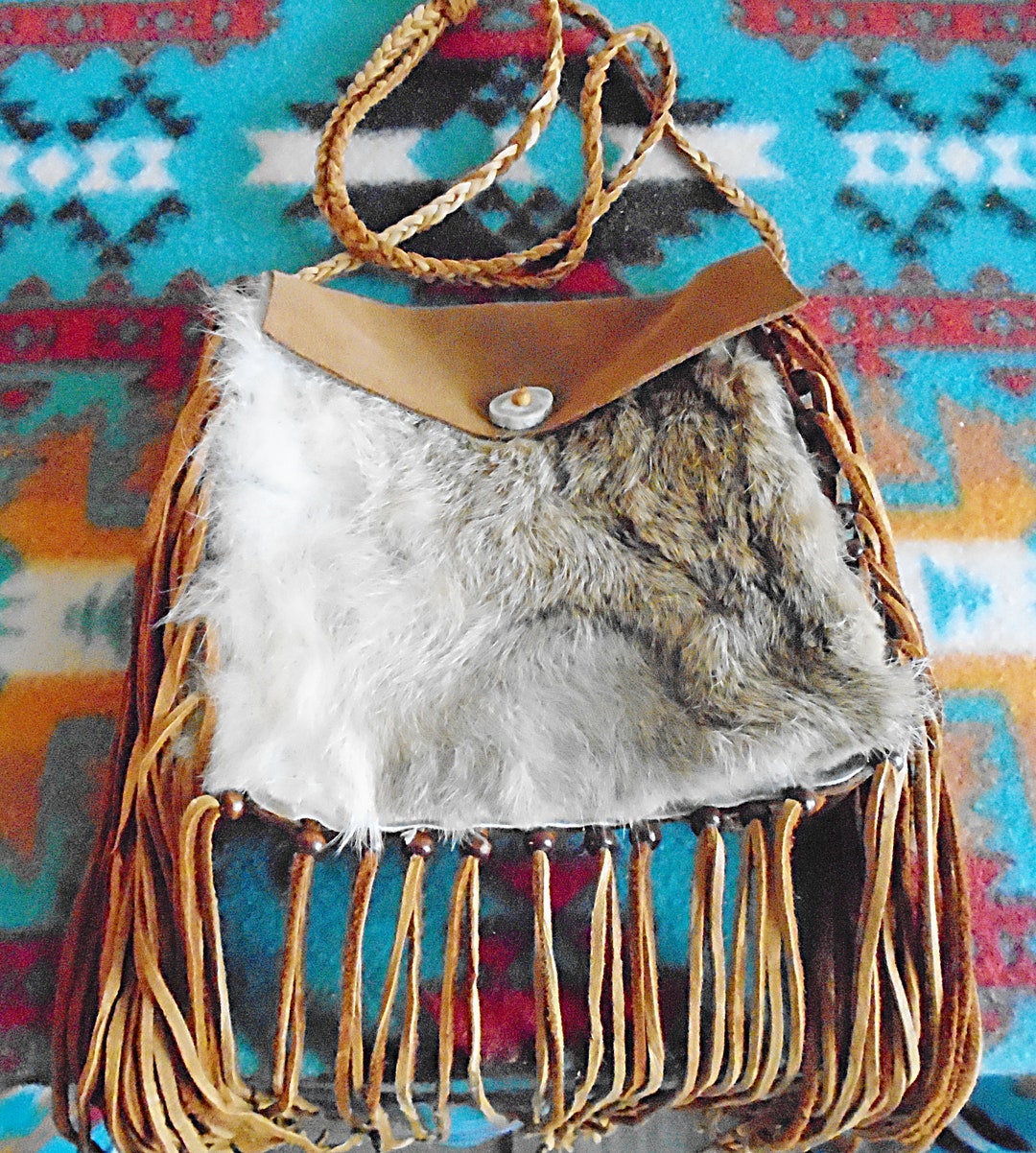 Native American Brown Cowhide Leather Possible Bag W/ Rabbit Fur 2 - Etsy