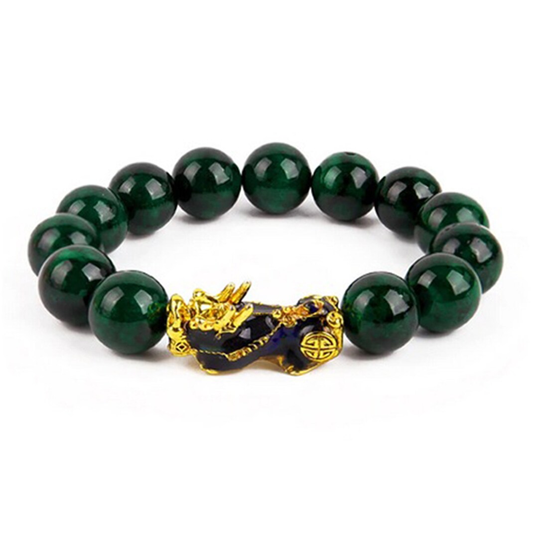 Feng Shui Bracelet Emerald Green Jade Stone Beaded - Etsy