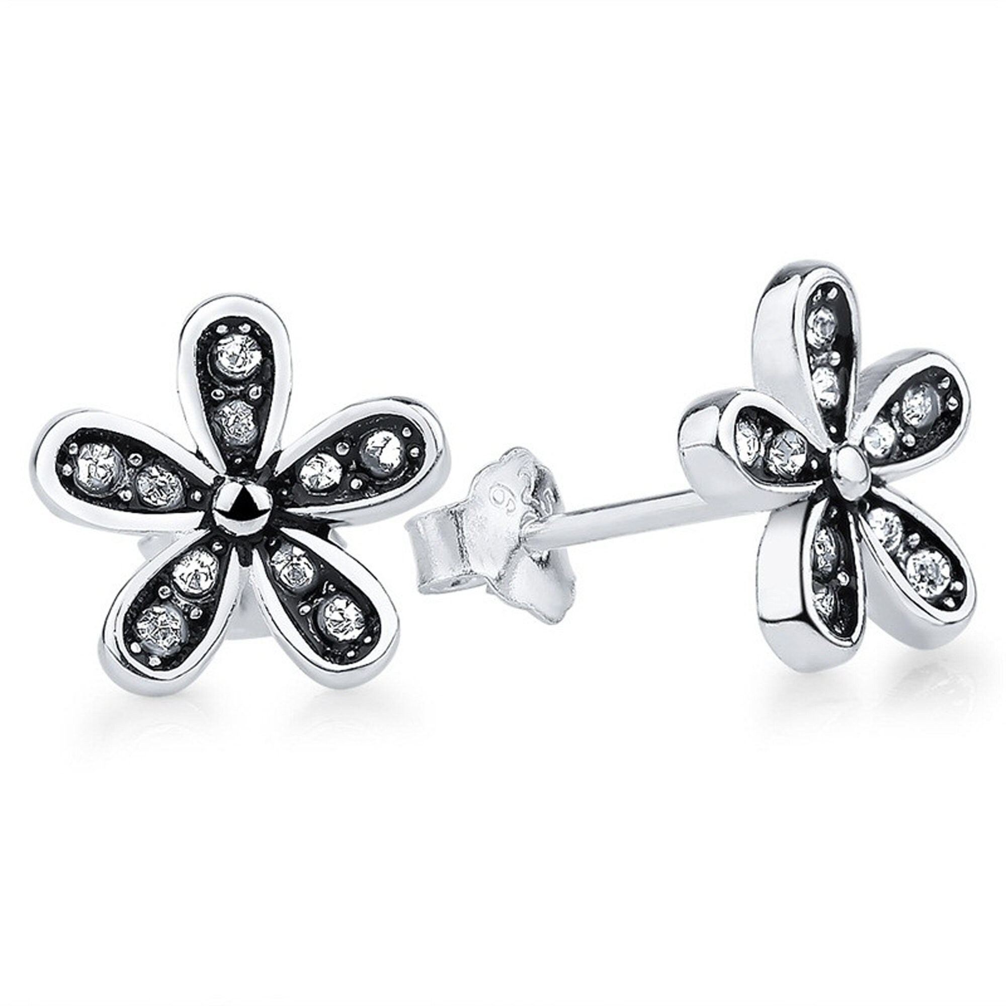 925 Sterling Silver Polished Enamel Flower CZ Post Earrings 925 Sterling Silver Polished Enamel Flower CZ Post Earrings
