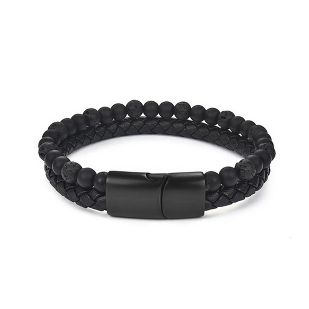 Leather Clasp Bracelet Beaded Layered Etsy Polska