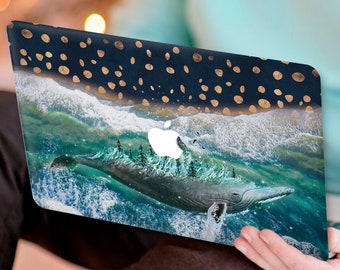 Gold Dots Macbook Air 13 2022 Case  Macbook Pro 16 Inch 2023 Case Ocean Waves Macbook Pro 13 Case Whale Macbook Pro 14 M2 Hard Case US3468