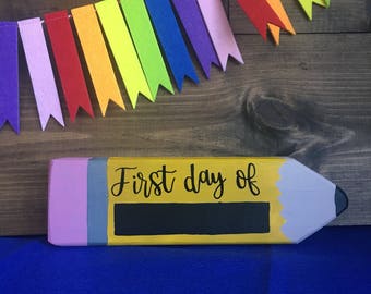 First Day of School Sign // Chalkboard Sign // Wood Pencil // Hand Lettered // School Pictures // Customize // Created by GreenValleySigns
