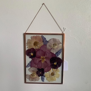 Pressed Rose Ranunculus Pansy Flower Bouquet // Copper Float Frame // Created by GreenValleyBotanical
