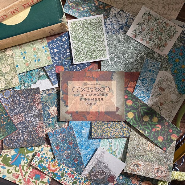 William Morris Ephemera Pack - A Collection of 30 Mini Prints of Morris Patterns for Junk Journals, Scrapbooks, Collaging, Wall Art