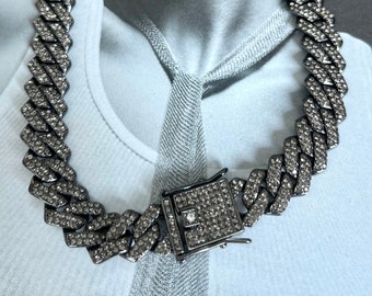 Zircon studded chain choker, Wedding Crystal necklace, Gunmetal finishing iced Jewelry, Designer Choker Necklace