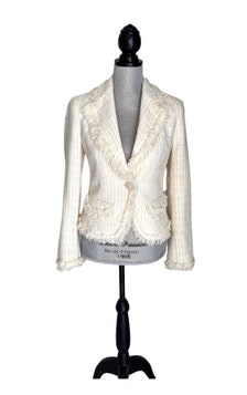 ZARA Woman ecru white tweed blazer jacket with bow sold out bloggers Small  XS