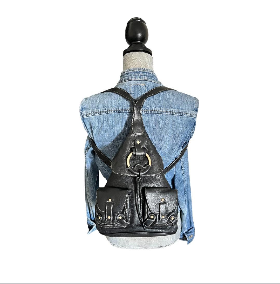 Jones New York Black Pebble Leather Backpack, Convertible  display picture 3