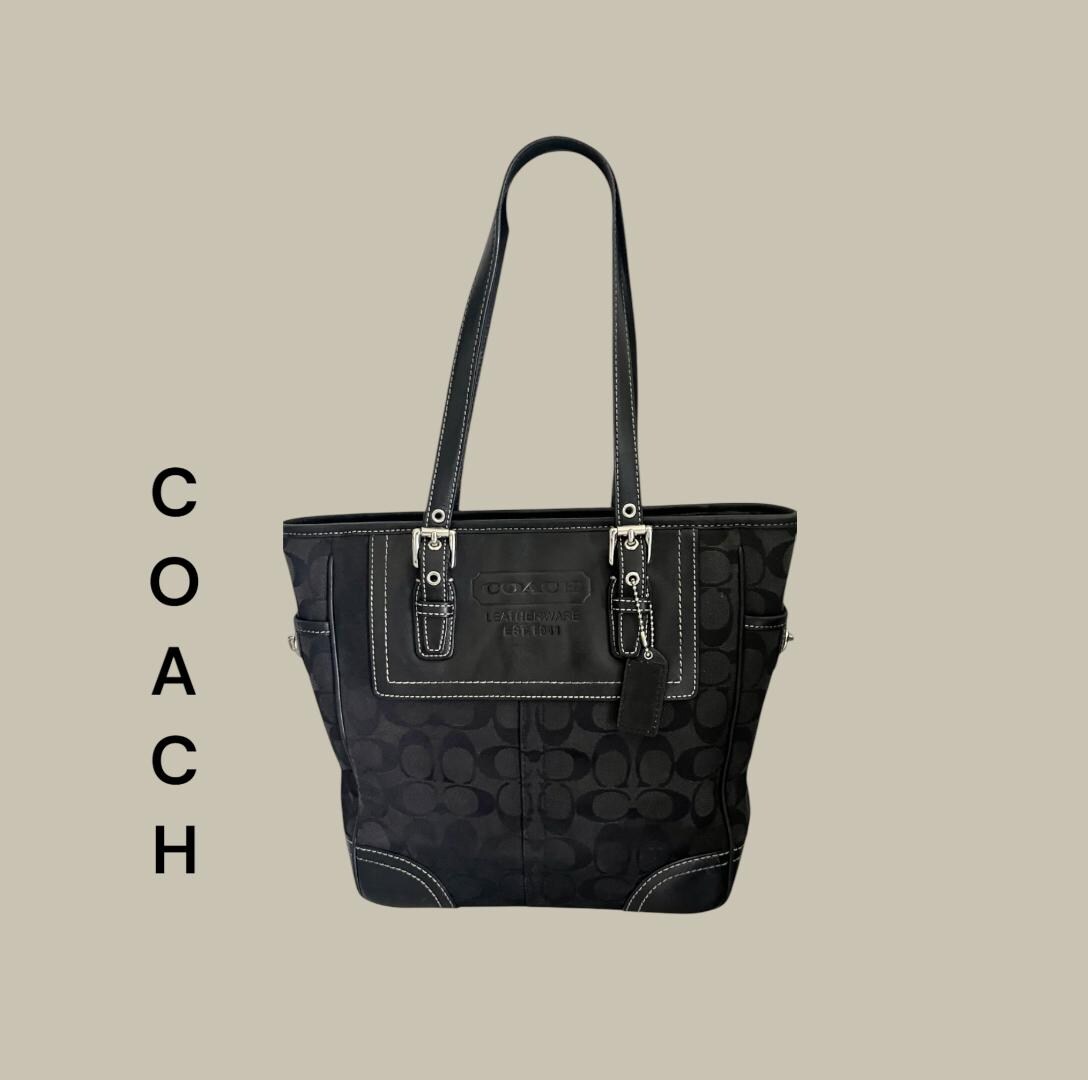 Vintage Black Signature Coach Bag, Satchel Signature Coach Bag
