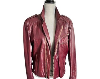 Vintage 80s Burgundy Leather Jacket, Andre De Leure, Beat It Style