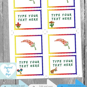 Fiesta Food Labels Tent, Mexican Fiesta Food Tents, Cinco de Mayo Food Tag, Buffet Table Cards INSTANT DOWNLOAD Editable Card to personalize