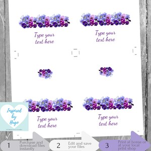Purple Floral Food Tent Cards, Bridal Shower Food label, Spring Food Tag Foldable Buffet Table Card INSTANT DOWNLOAD Editable to personalize