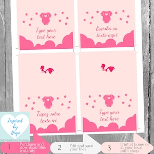 Marque Place pour Buffet Bébé fille, Shower de Bébé fille, Baptême, Anniversaire, Téléchargement Instantané Carte en français PDF modifiable