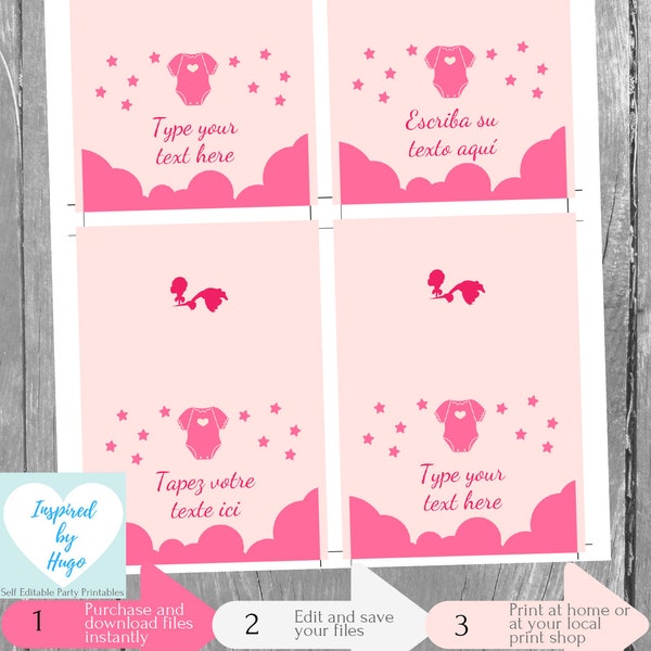 Twinkle Little Lady Food Labels Tent, Baby Shower, Baptism, 1st Birthday Food Tag, Foldable Buffet Table Card, INSTANT DOWNLOAD Editable PDF