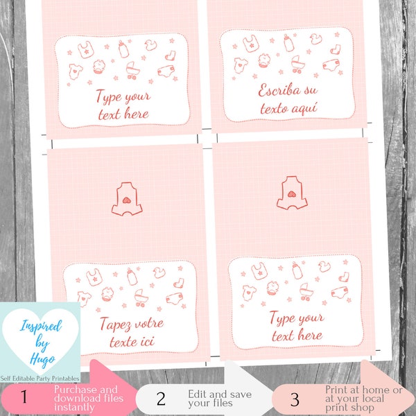 Baby Girl Food Labels Tent, Baby Shower, Baptism, Christening 1st Birthday Food Tag Foldable Buffet Table Card INSTANT DOWNLOAD Editable PDF