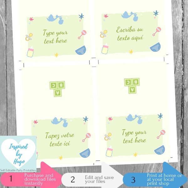 Stork Food Labels Tent, Baby Shower, Baptism, Christening, 1st Birthday Food Tag, Foldable Buffet Table Card, INSTANT DOWNLOAD, Editable PDF