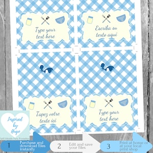 Marque Place pour Buffet Bébé garçon, Shower de Bébé garçon, Baptême Anniversaire Téléchargement Instantané Carte en français PDF modifiable