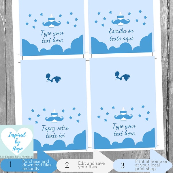 Twinkle Little Man Food Labels Tent, Baby Shower, Baptism, 1st Birthday Food Tag, Foldable Buffet Table Card, INSTANT DOWNLOAD Editable PDF