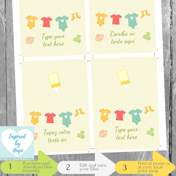 Baby Food Labels Tent, Baby Shower, Baptism, Christening, 1st Birthday Food Tag, Foldable Buffet Table Card, INSTANT DOWNLOAD, Editable PDF