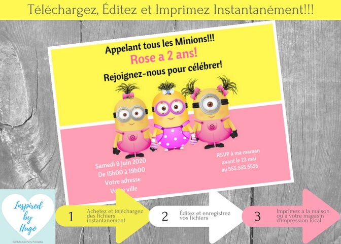 Minion Invitation Fete D Anniversaire Fille Moi Moche Et Etsy