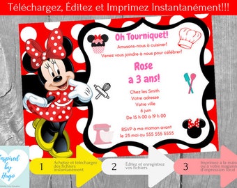 Invitation Minnie Mouse Fete D Anniversaire Fille Etsy