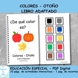 Libro adaptado de Colores, Libro de otoño imprimible, Recursos Autismo TEA, Educación Especial, Aprender a Combinar Colores, Adapted Books