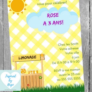 Invitation Limonade fête d'anniversaire enfants, Stand de Limonade Téléchargement Instantané Invitation en français Éditable à Personnaliser