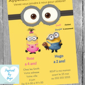 Minion Double Invitation D Anniversaire Filles Moi Moche Etsy