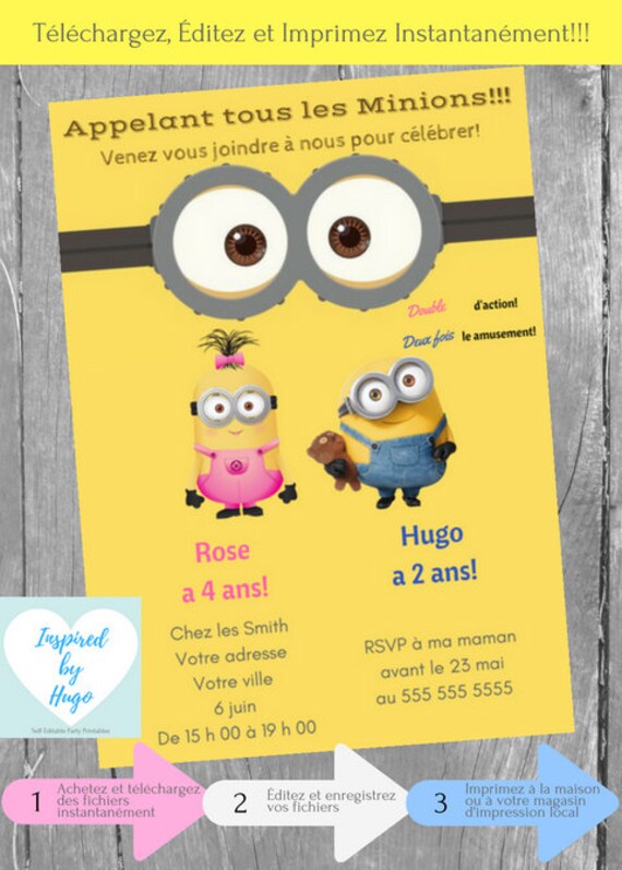 Minion Double Invitation Anniversaire Enfants Moi Moche Et Etsy Minion Double Invitation Anniversaire Enfants Moi Moche Et Etsy