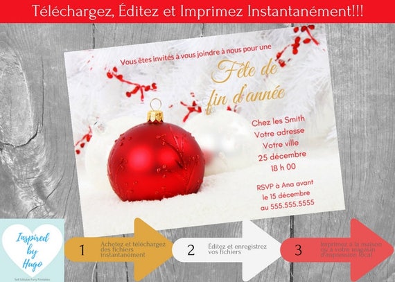 Invitation Fête de fin d'année, fête d'entreprise, fête de famille, Fête de  Noël, Téléchargement Instantané Carte en français PDF modifiable