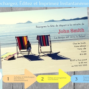 Invitation Fête Départ en Retraite, Invitation Départ à la Retraite, Téléchargement Instantané, Invitation français Éditable à Personnaliser