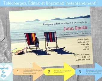 Invitation Fête Départ en Retraite, Invitation Départ à la Retraite, Téléchargement Instantané, Invitation français Éditable à Personnaliser