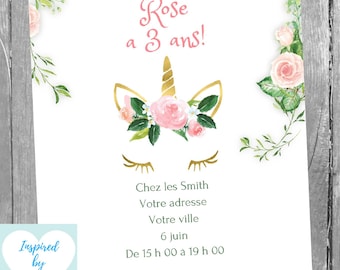 Invitation Licorne fête d'anniversaire fille, Anniversaire Licorne Téléchargement Instantané Invitation en français Éditable à Personnaliser