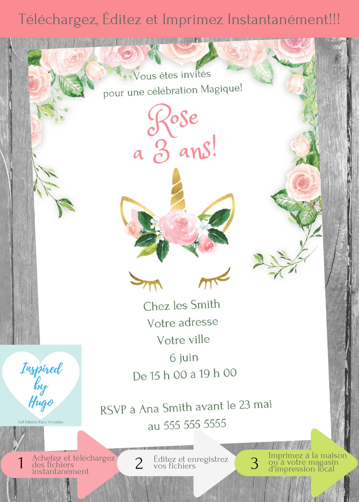 MKISHINE Set de 10 cartes invitation licorne,invitation