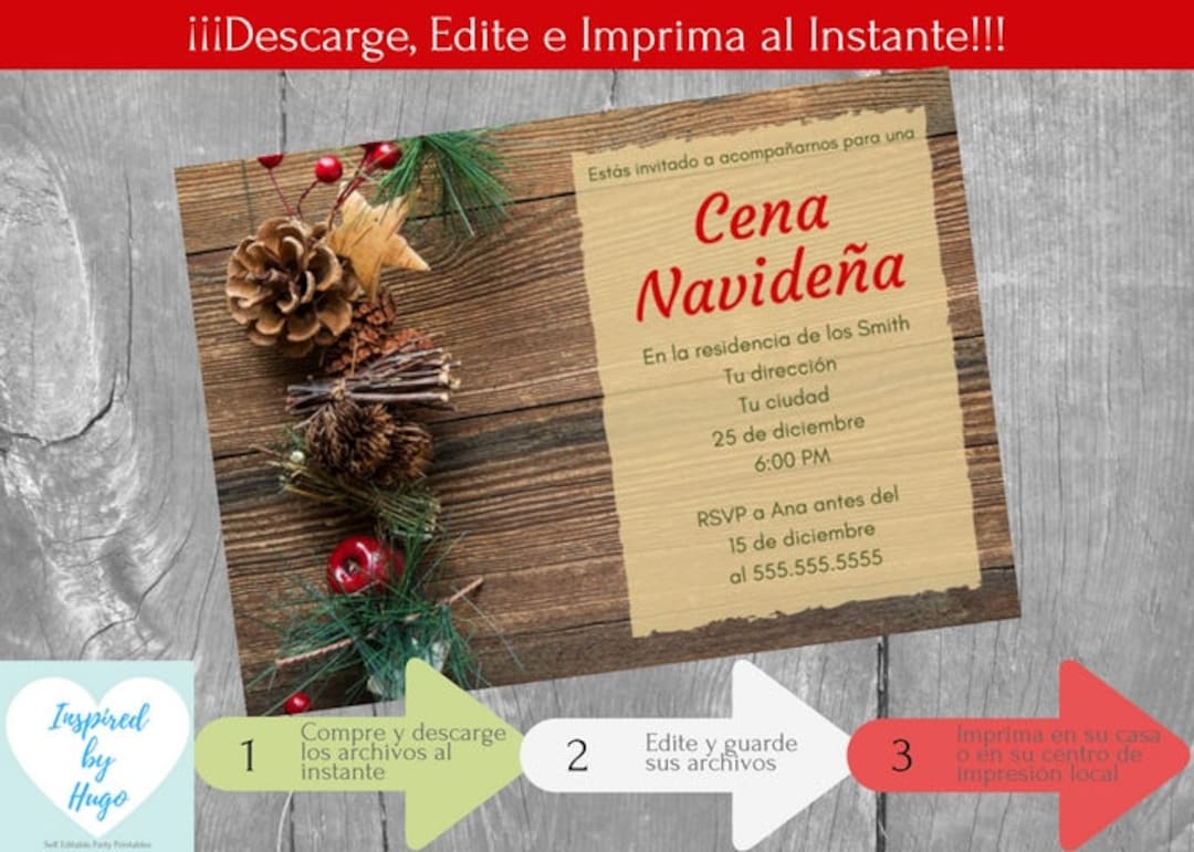 Invitación Cena Navideña, Invitación Cena Familiar, Cena Empresarial, Ideas  Posada Navideña, Descarga Instantánea, PDF En Español Editable - Etsy, image size:1080x771