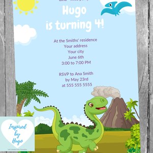 Invitation Dinosaure fête d'anniversaire enfants, Dino T-Rex, Téléchargement Instantané, Invitation en français Éditable à Personnaliser
