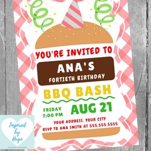 Invitation de BBQ pour fête d'anniversaire femme - Invitation d'anniversaire - Téléchargement Instantané - Invitation à Personnaliser