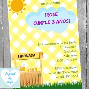 Invitación Puesto de Limonada Fiesta Cumpleaños, Invitación Limonada, Descarga Instantánea, Invitación en español Editable para personalizar