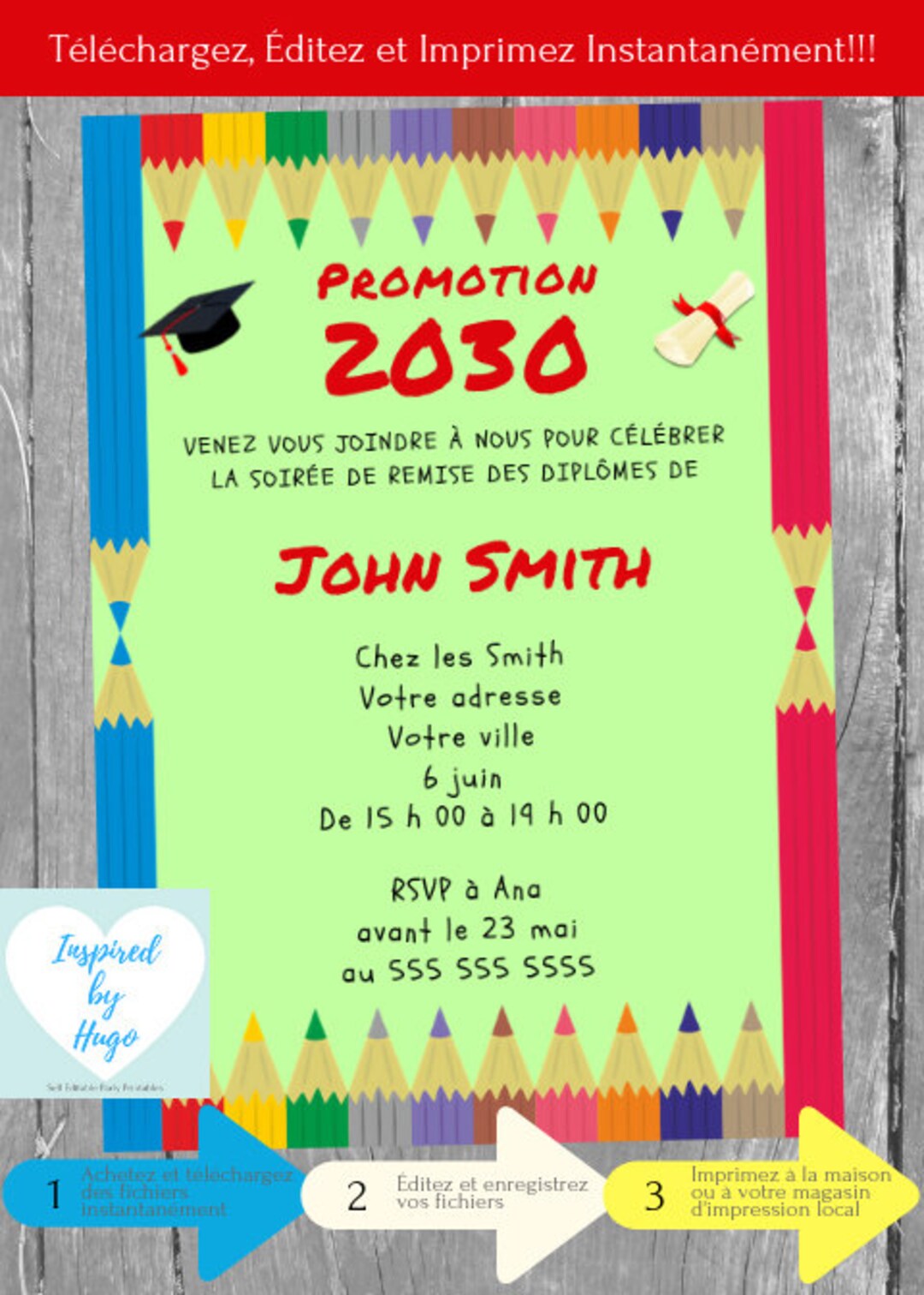 Buy Invitation Soirée Remise Des Diplômes Pour Enfants Bal Des Finissants  Téléchargement Instantané Invitation Français Éditable à Personnaliser ..., image size:1080x1512