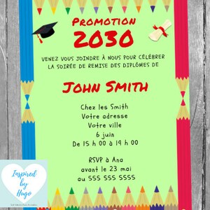 Invitation Soirée Remise des Diplômes pour enfants Bal des finissants Téléchargement Instantané Invitation français Éditable à Personnaliser
