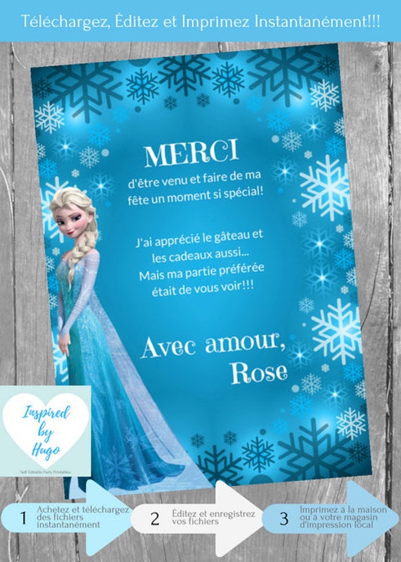 Carte De Remerciement La Reine Des Neiges Etiquette Disney Etsy