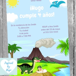 Invitation Dinosaure fête d'anniversaire enfants, Dino T-Rex, Téléchargement Instantané, Invitation en français Éditable à Personnaliser