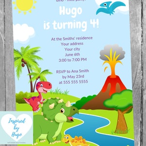 Invitation Dinosaure fête d'anniversaire enfants, Dino T-Rex, Téléchargement Instantané, Invitation en français Éditable à Personnaliser