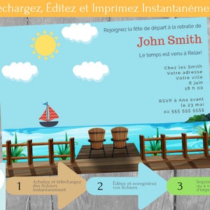 Invitation Fête Départ en Retraite, Invitation Départ à la Retraite, Téléchargement Instantané, Invitation français Éditable à Personnaliser