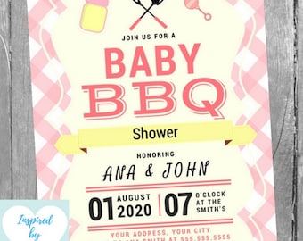 Girl Baby BBQ Shower Invitation, Baby BBQ, Couples Baby Shower Invitation, BaByQ Invite, Instant Download Editable Invitation to personalize