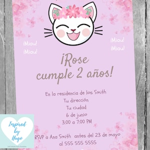 Invitation Minou fête d'anniversaire fille, Chaton, Chatte, Chat, Téléchargement Instantané, Invitation en français Éditable à Personnaliser